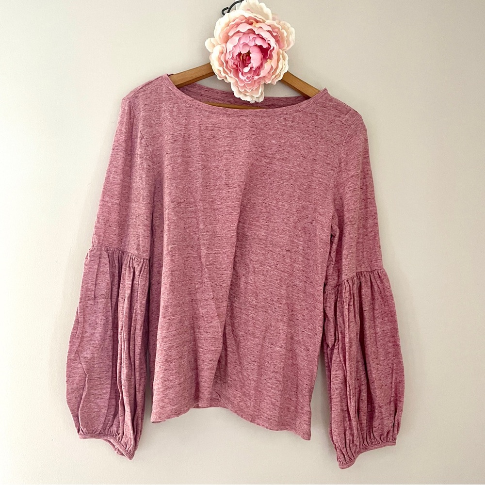 🎯3/$10 LOFT Mauve Pink Cotton Top Gathered Sleeves Medium